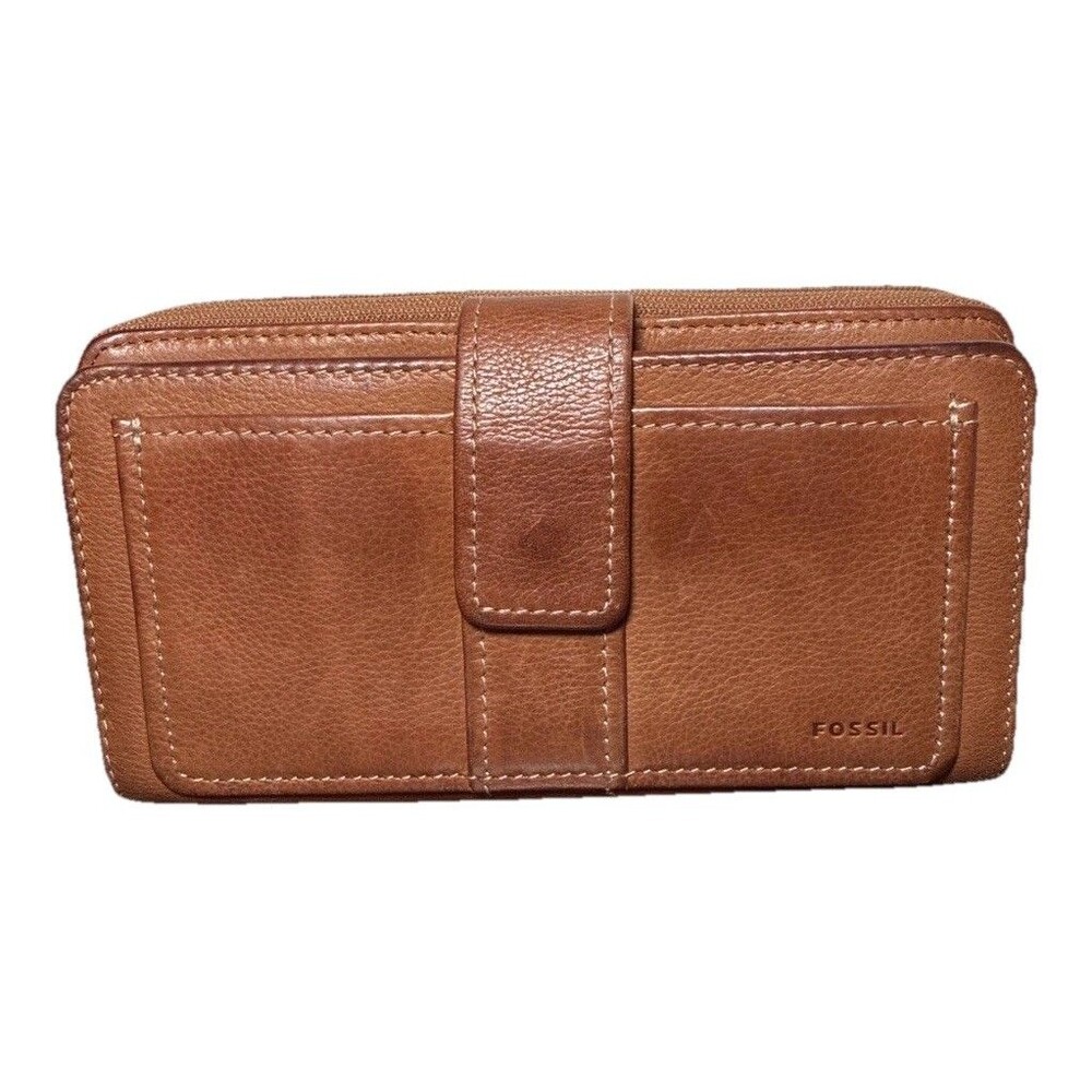Fossil Vintage Leather Bifold Zip Around Long Wallet OS Tan Boho Classic